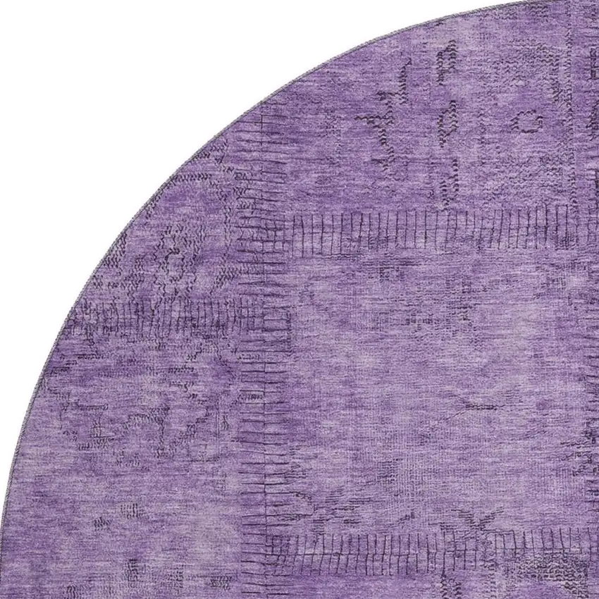 8' Purple And Gray Patchwork Washable Round Rug With UV Protection Photo 4