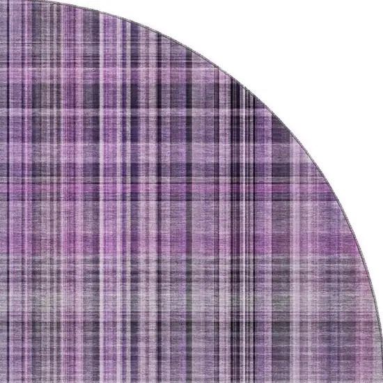 8' Purple And Gray Plaid Washable Round Rug With UV Protection Photo 4