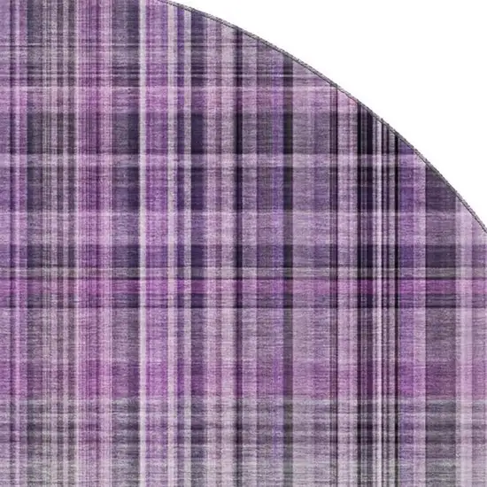 8' Purple And Gray Plaid Washable Round Rug With UV Protection Photo 3