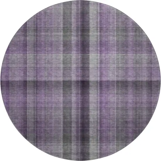 8' Purple And Gray Plaid Washable Round Rug With UV Protection Photo 1