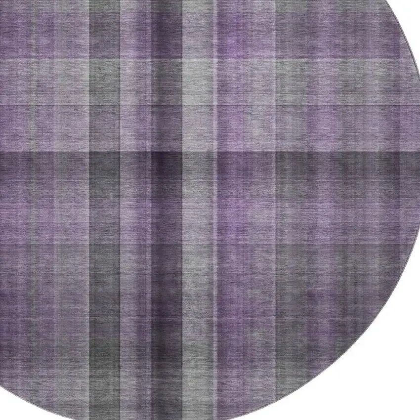 8' Purple And Gray Plaid Washable Round Rug With UV Protection Photo 3