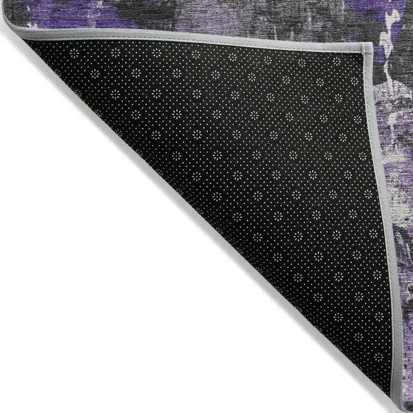 8' Purple And Gray Round Abstract Washable Indoor Outdoor Area Rug Photo 9