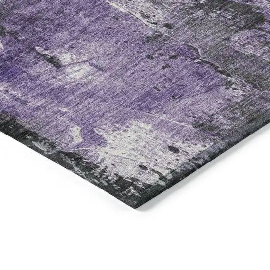 8' Purple And Gray Round Abstract Washable Indoor Outdoor Area Rug Photo 7