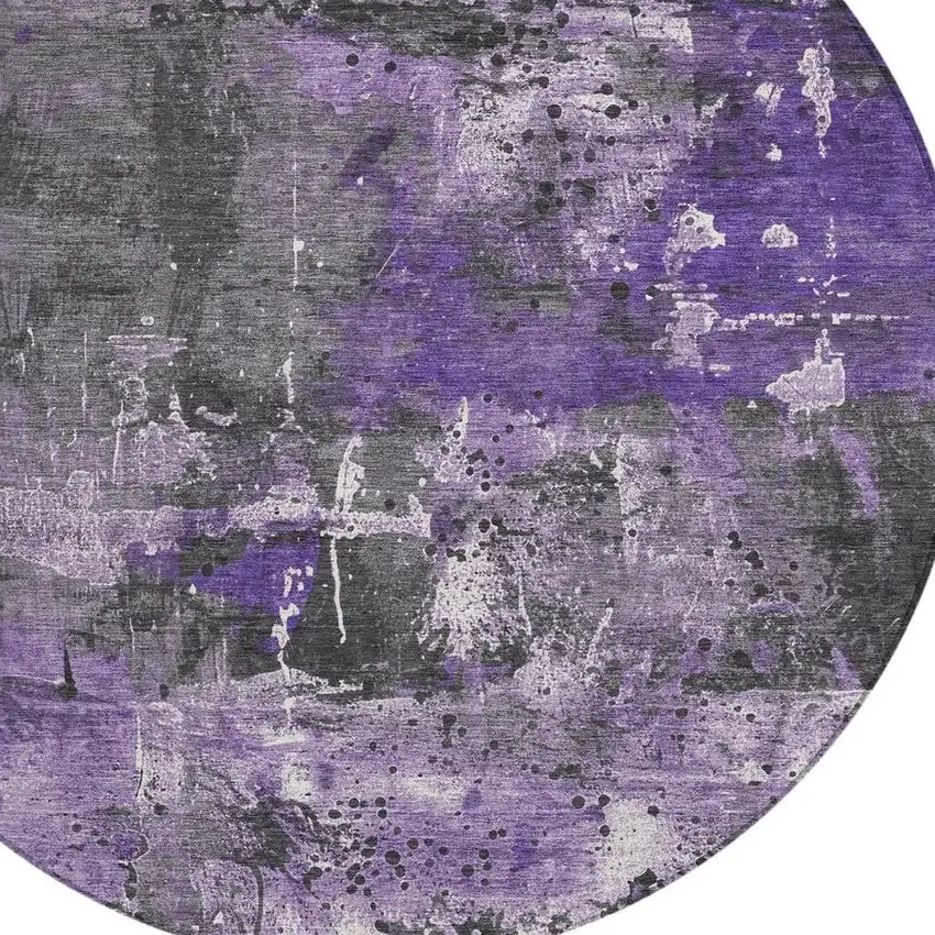 8' Purple And Gray Round Abstract Washable Indoor Outdoor Area Rug Photo 4