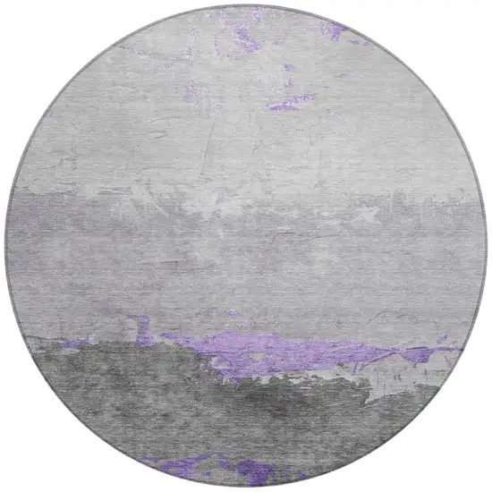 8' Purple And Gray Round Abstract Washable Indoor Outdoor Area Rug Photo 3