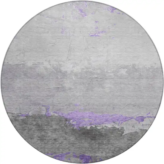 8' Purple And Gray Round Abstract Washable Indoor Outdoor Area Rug Photo 1