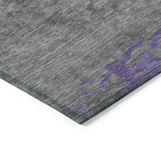 8' Purple And Gray Round Abstract Washable Indoor Outdoor Area Rug Photo 7