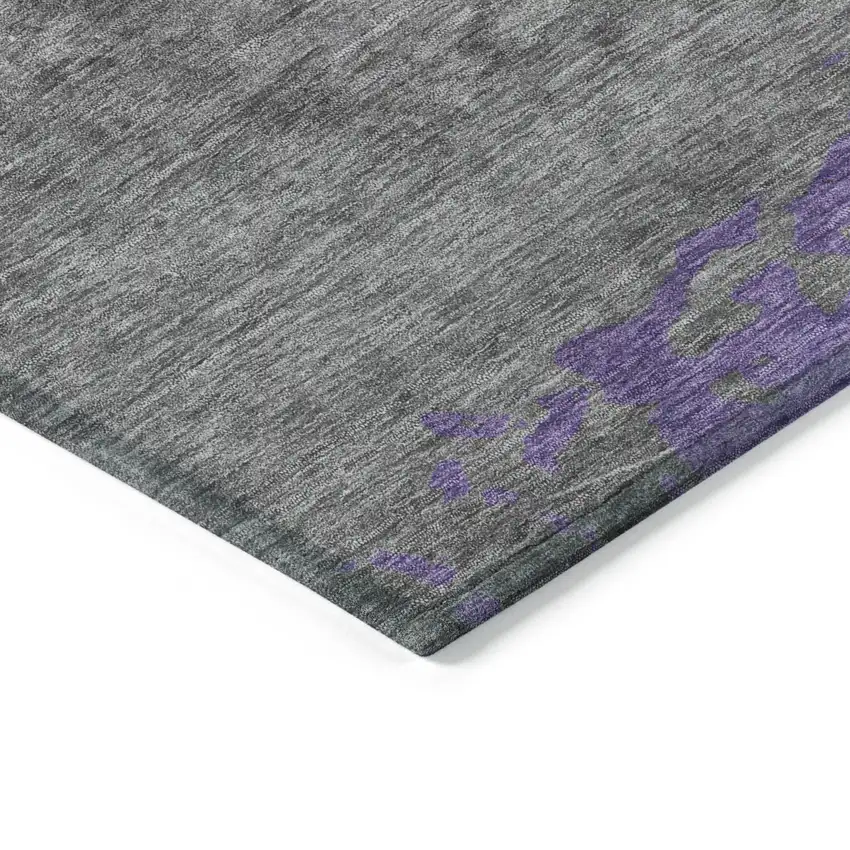 8' Purple And Gray Round Abstract Washable Indoor Outdoor Area Rug Photo 7