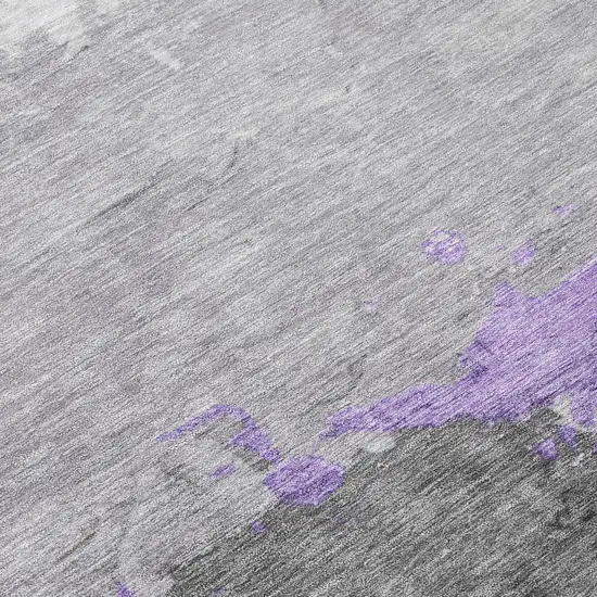 8' Purple And Gray Round Abstract Washable Indoor Outdoor Area Rug Photo 9