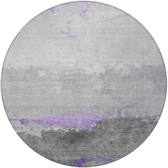 8' Purple And Gray Round Abstract Washable Indoor Outdoor Area Rug Photo 4