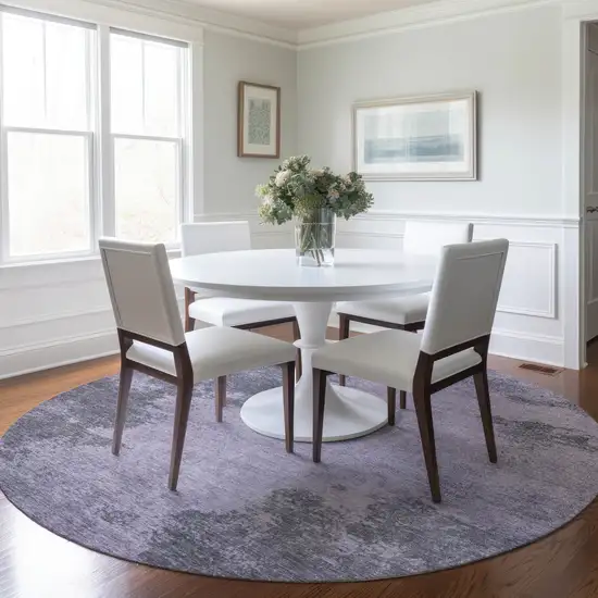 8' Purple And Gray Round Abstract Washable Indoor Outdoor Area Rug Photo 6