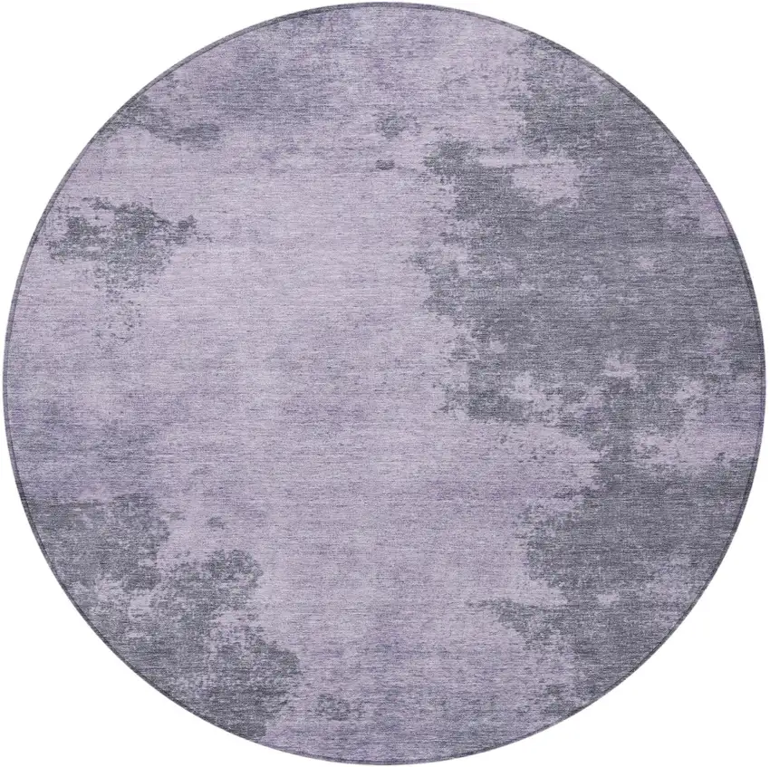 8' Purple And Gray Round Abstract Washable Indoor Outdoor Area Rug Photo 3