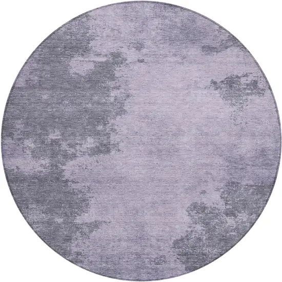 8' Purple And Gray Round Abstract Washable Indoor Outdoor Area Rug Photo 1