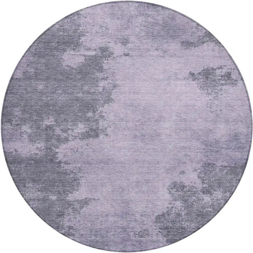 8' Purple And Gray Round Abstract Washable Indoor Outdoor Area Rug Photo 1