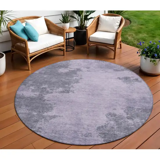 8' Purple And Gray Round Abstract Washable Indoor Outdoor Area Rug Photo 2