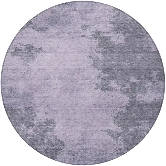 8' Purple And Gray Round Abstract Washable Indoor Outdoor Area Rug Photo 4