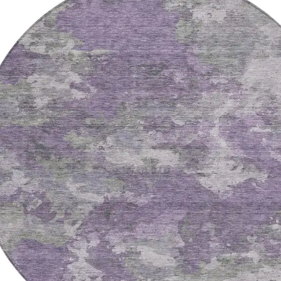 8' Purple And Gray Round Abstract Washable Indoor Outdoor Area Rug Photo 8