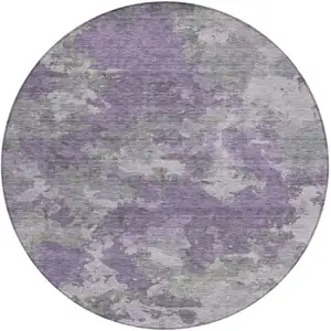 Photo of 8' Purple And Gray Round Abstract Washable Indoor Outdoor Area Rug