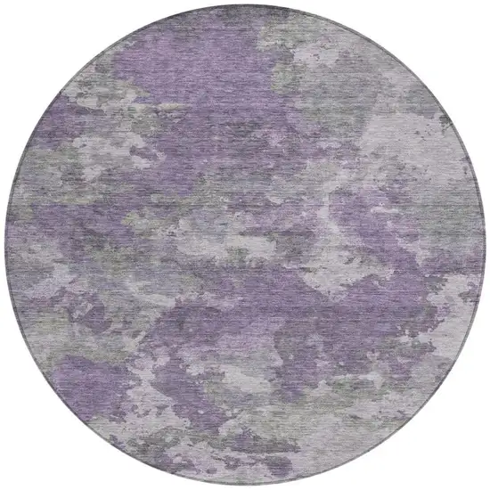 8' Purple And Gray Round Abstract Washable Indoor Outdoor Area Rug Photo 3