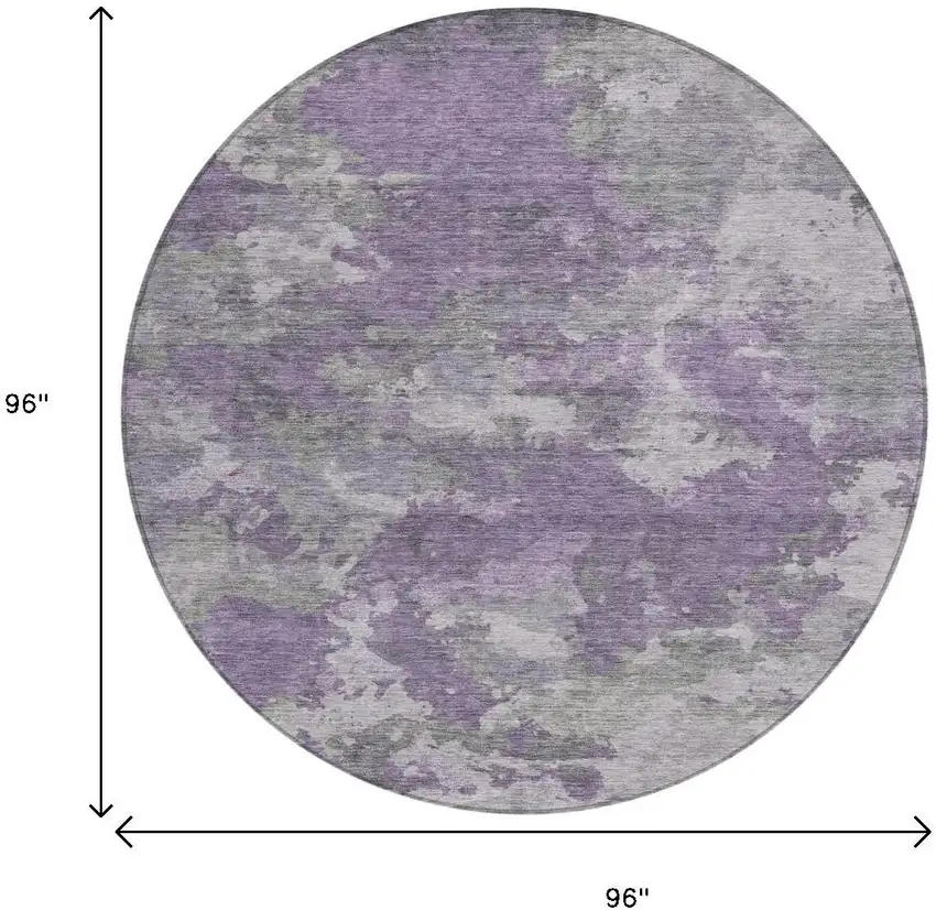 8' Purple And Gray Round Abstract Washable Indoor Outdoor Area Rug Photo 9