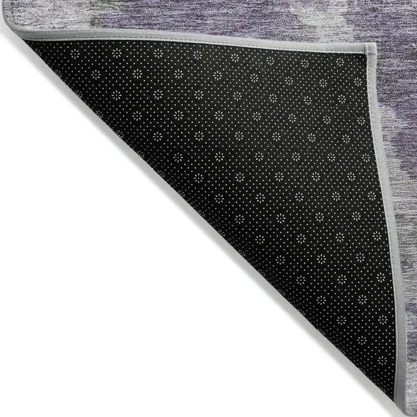 8' Purple And Gray Round Abstract Washable Indoor Outdoor Area Rug Photo 7