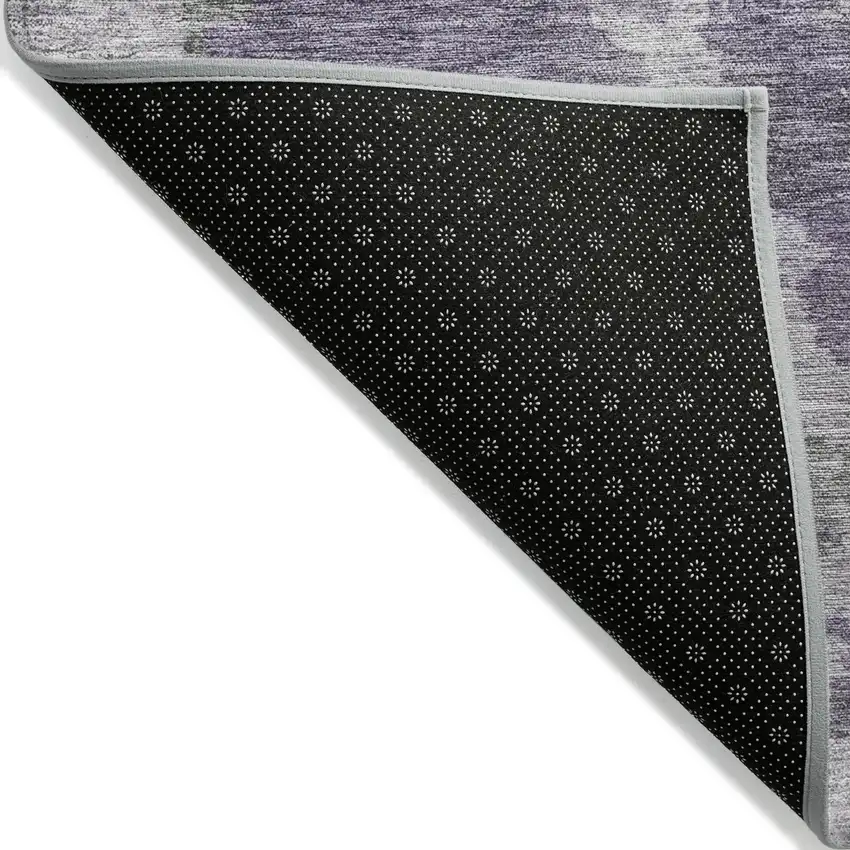 8' Purple And Gray Round Abstract Washable Indoor Outdoor Area Rug Photo 9