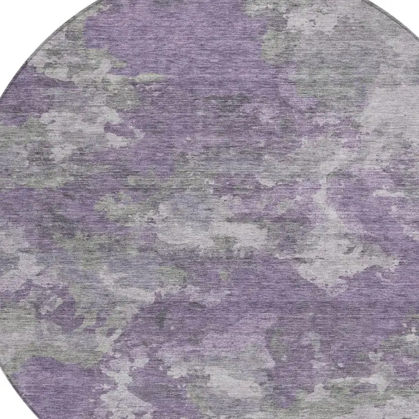 8' Purple And Gray Round Abstract Washable Indoor Outdoor Area Rug Photo 6