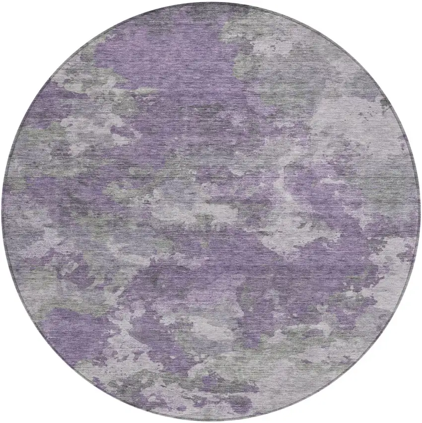 8' Purple And Gray Round Abstract Washable Indoor Outdoor Area Rug Photo 2