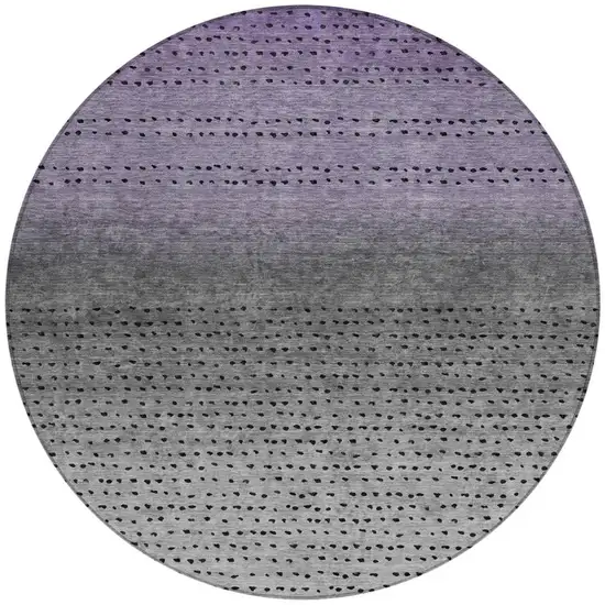 8' Purple And Gray Round Abstract Washable Indoor Outdoor Area Rug Photo 3