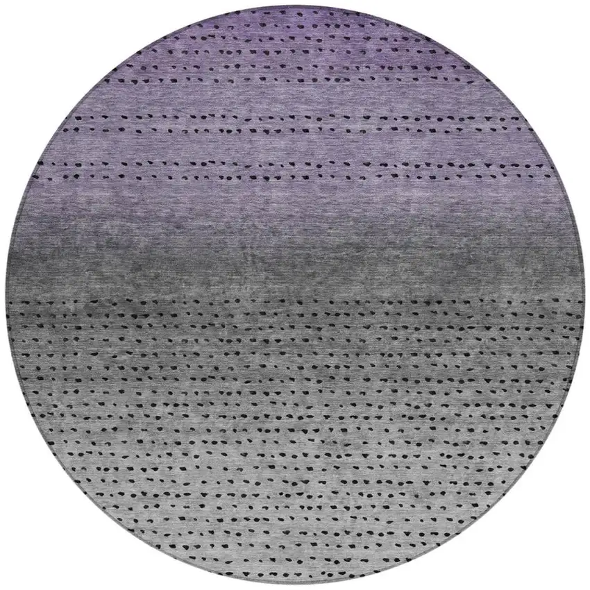 8' Purple And Gray Round Abstract Washable Indoor Outdoor Area Rug Photo 3
