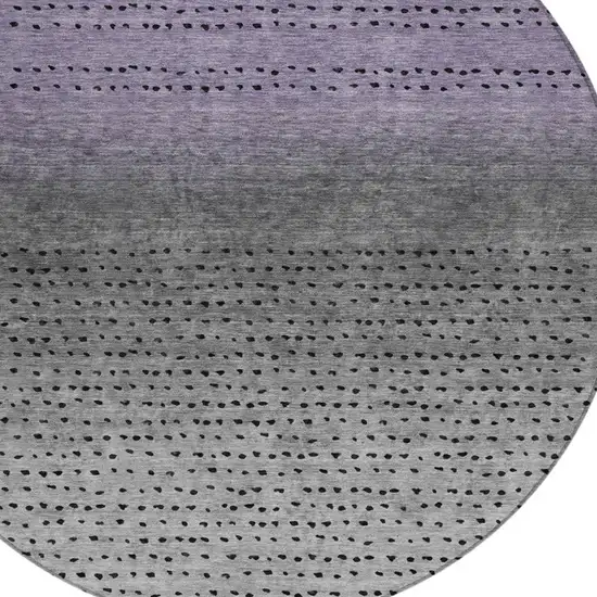 8' Purple And Gray Round Abstract Washable Indoor Outdoor Area Rug Photo 4