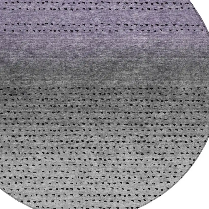8' Purple And Gray Round Abstract Washable Indoor Outdoor Area Rug Photo 4