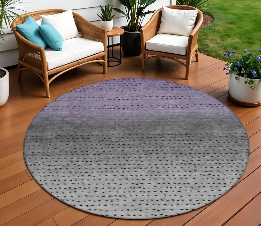 8' Purple And Gray Round Abstract Washable Indoor Outdoor Area Rug Photo 2