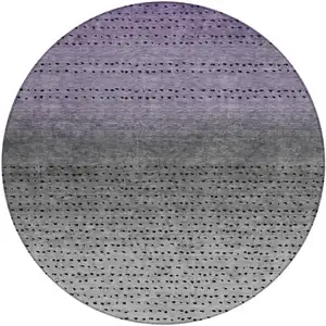 Photo of 8' Purple And Gray Round Abstract Washable Indoor Outdoor Area Rug