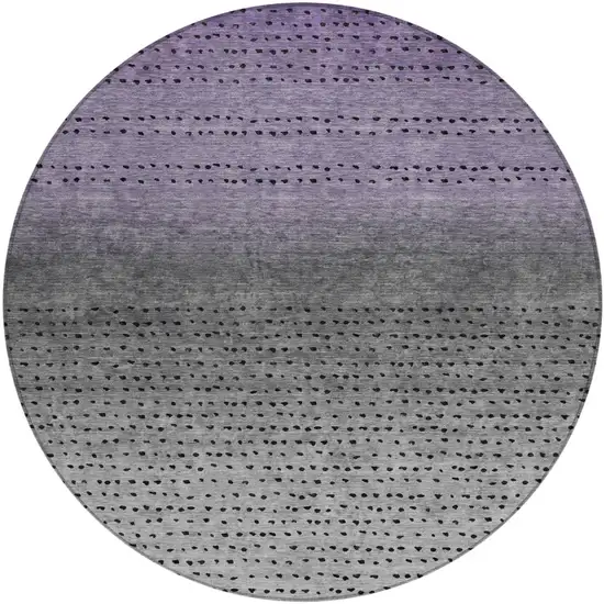 8' Purple And Gray Round Abstract Washable Indoor Outdoor Area Rug Photo 1