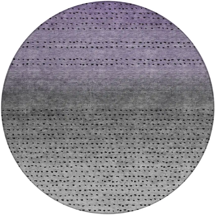 8' Purple And Gray Round Abstract Washable Indoor Outdoor Area Rug Photo 1