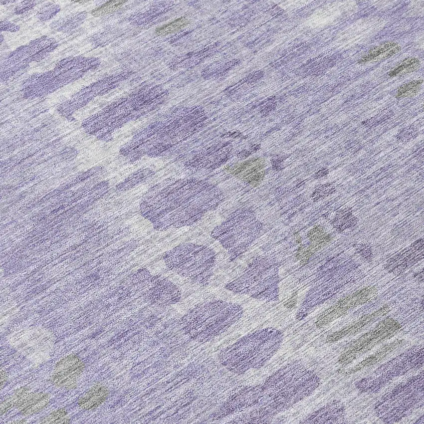 8' Purple And Gray Round Abstract Washable Indoor Outdoor Area Rug Photo 9