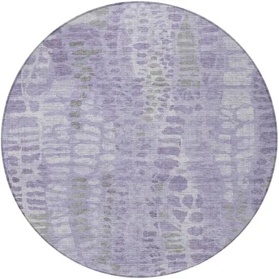 8' Purple And Gray Round Abstract Washable Indoor Outdoor Area Rug Photo 3