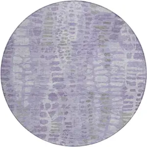 Photo of 8' Purple And Gray Round Abstract Washable Indoor Outdoor Area Rug