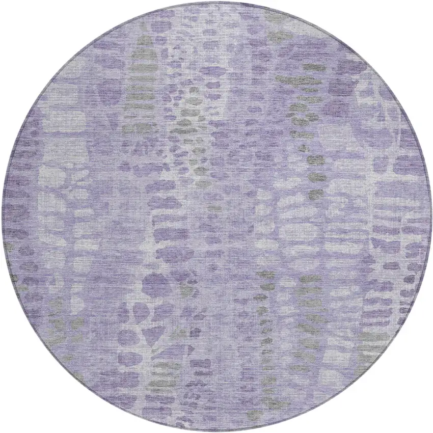 8' Purple And Gray Round Abstract Washable Indoor Outdoor Area Rug Photo 1