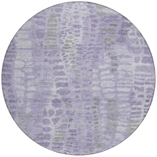 8' Purple And Gray Round Abstract Washable Indoor Outdoor Area Rug Photo 2