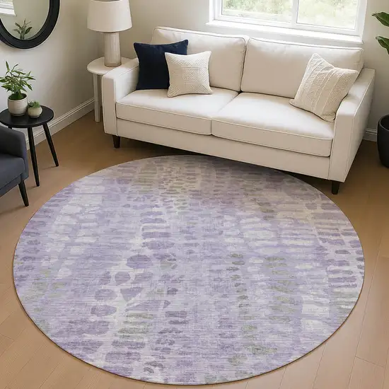 8' Purple And Gray Round Abstract Washable Indoor Outdoor Area Rug Photo 5