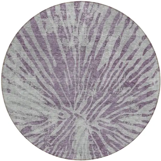 8' Purple And Gray Round Abstract Washable Indoor Outdoor Area Rug Photo 2