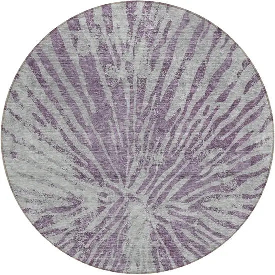 8' Purple And Gray Round Abstract Washable Indoor Outdoor Area Rug Photo 2