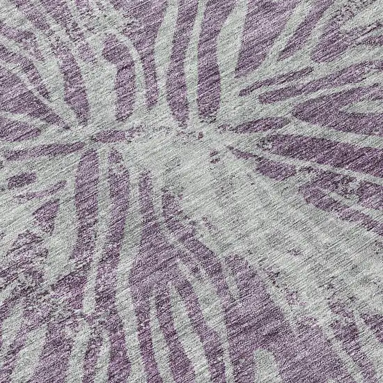 8' Purple And Gray Round Abstract Washable Indoor Outdoor Area Rug Photo 8