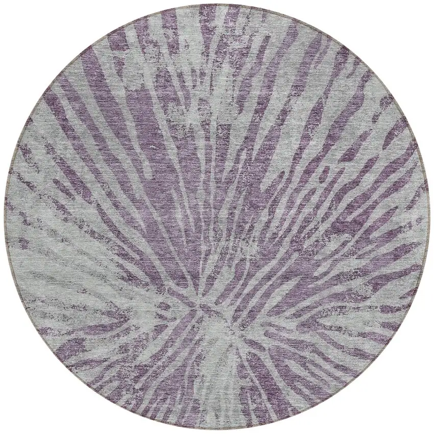 8' Purple And Gray Round Abstract Washable Indoor Outdoor Area Rug Photo 5