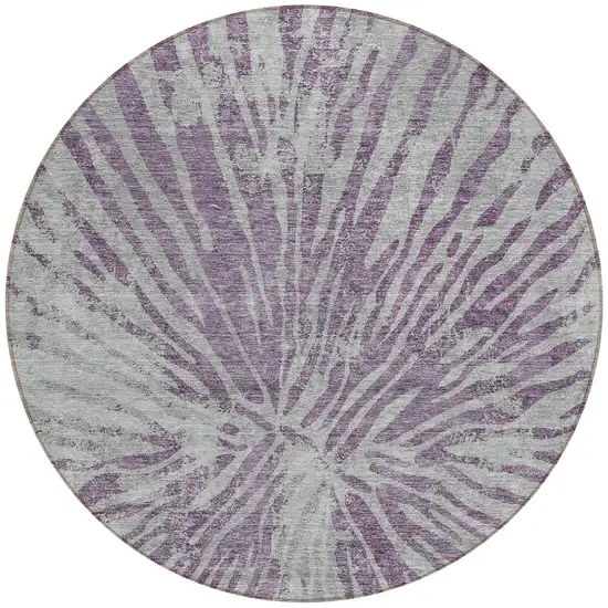 8' Purple And Gray Round Abstract Washable Indoor Outdoor Area Rug Photo 5