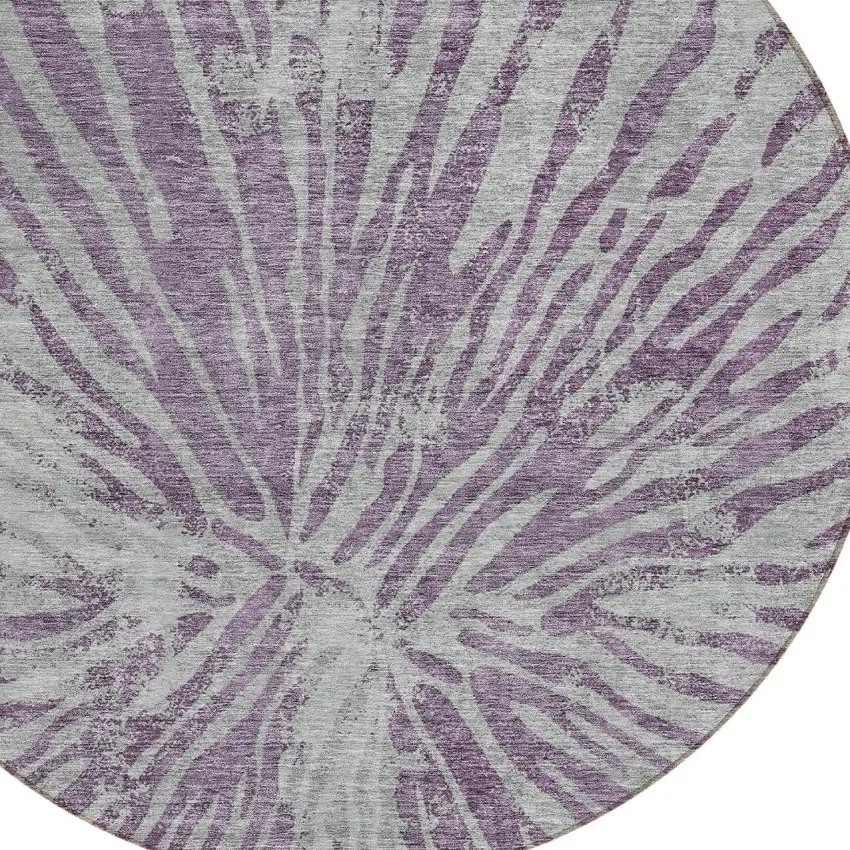 8' Purple And Gray Round Abstract Washable Indoor Outdoor Area Rug Photo 4