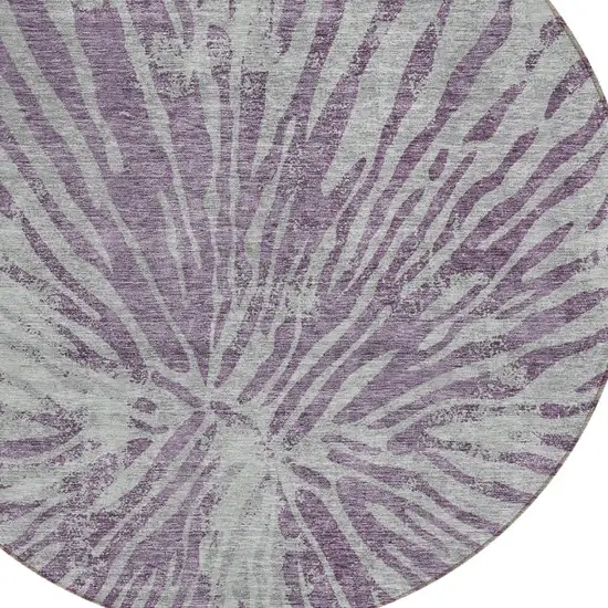 8' Purple And Gray Round Abstract Washable Indoor Outdoor Area Rug Photo 4