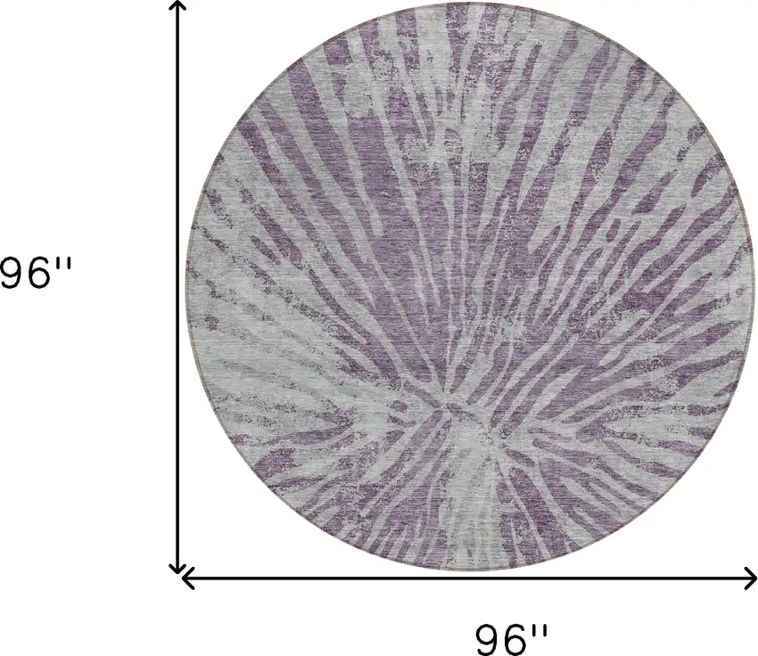 8' Purple And Gray Round Abstract Washable Indoor Outdoor Area Rug Photo 3